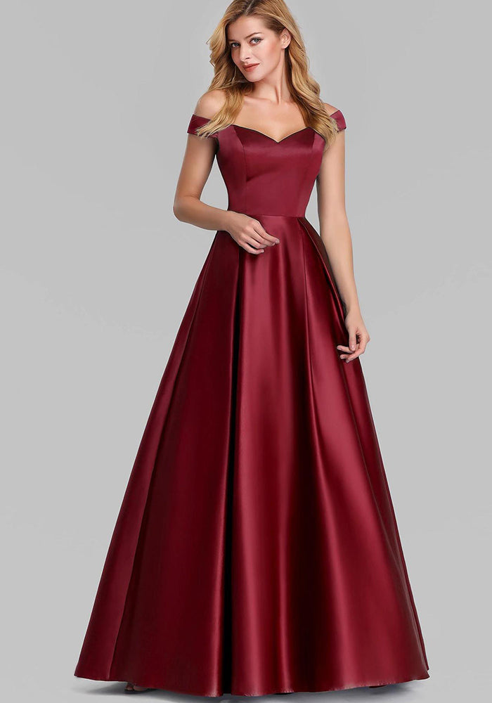Women Off-Shoulder Satin Solid Prom Dress（Processing time need 3-6 days）