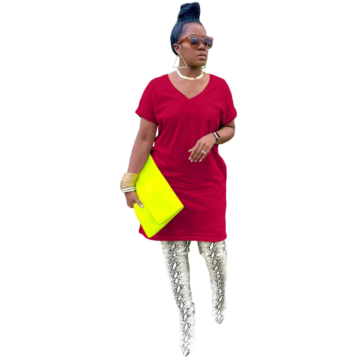 Women's V-Neck Solid Color Women's Fashion Dress 12