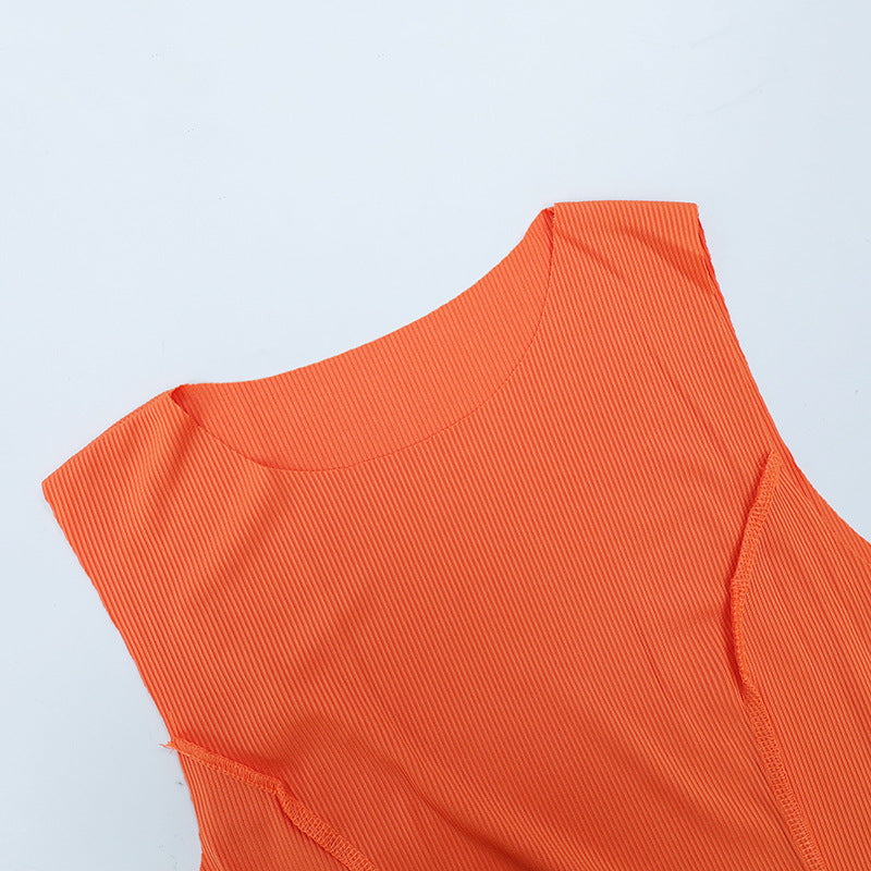 Summer Ladies Round Neck Sleeveless Solid Color Fashion Slim Bodycon Dress 21