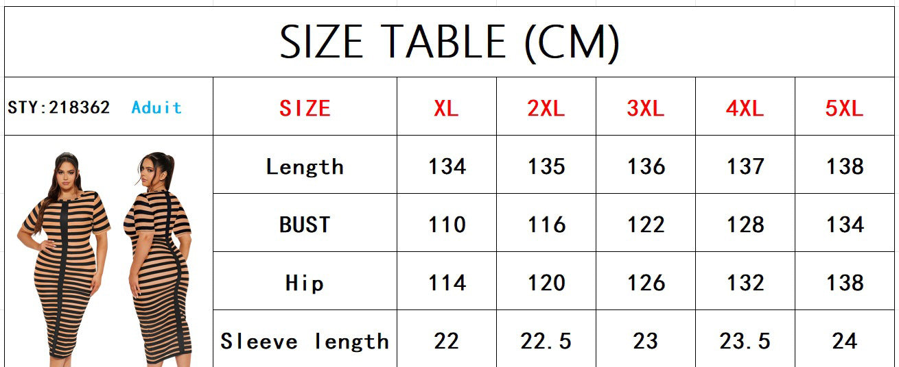 Plus Size Women knitting striped print short-sleeved Round Neck dress 9