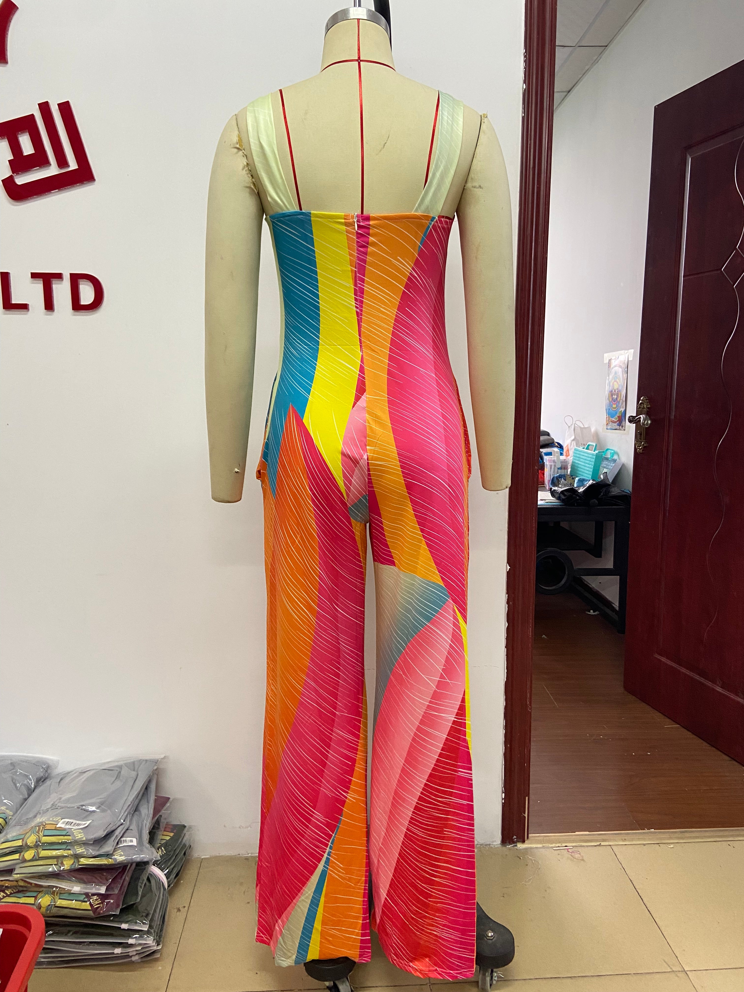 Trendy Print Fashion Wide Strap Jumpsuit Women 11