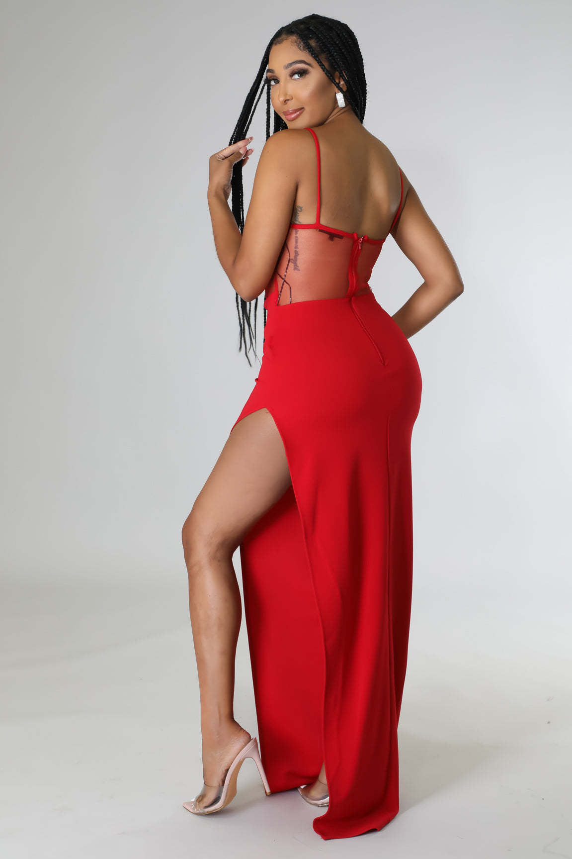 Women Summer Patchwork Mesh Beaded Slit Long Dress 9