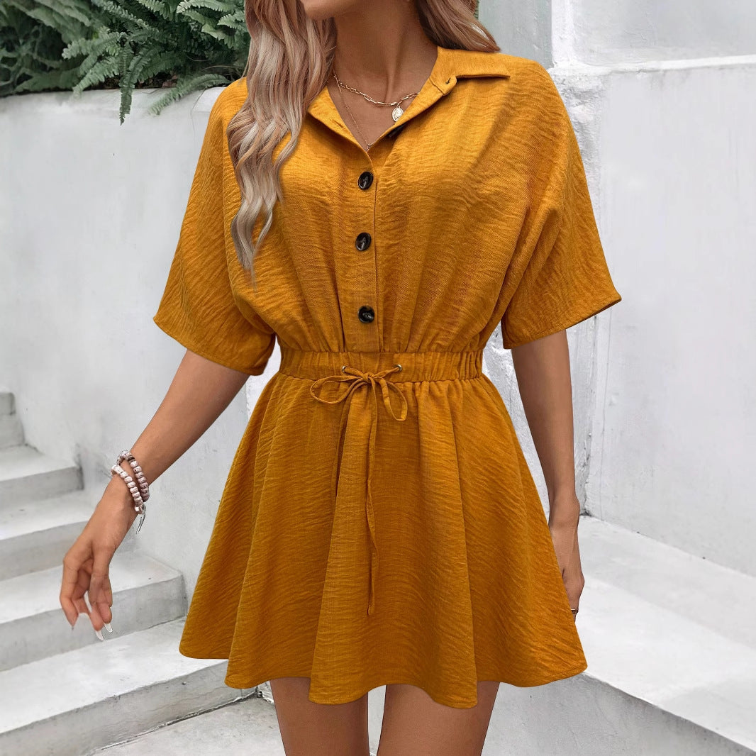 Button-Up Short-Sleeve Slim Waist Belted Shirt Dress 6