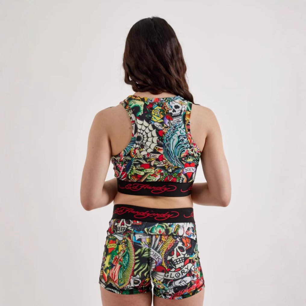 Women Printed Yoga Tank Shorts Two Piece Set 3