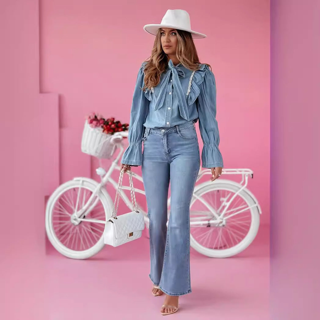 Women Casual Bell Bottom- Denim Pants 5