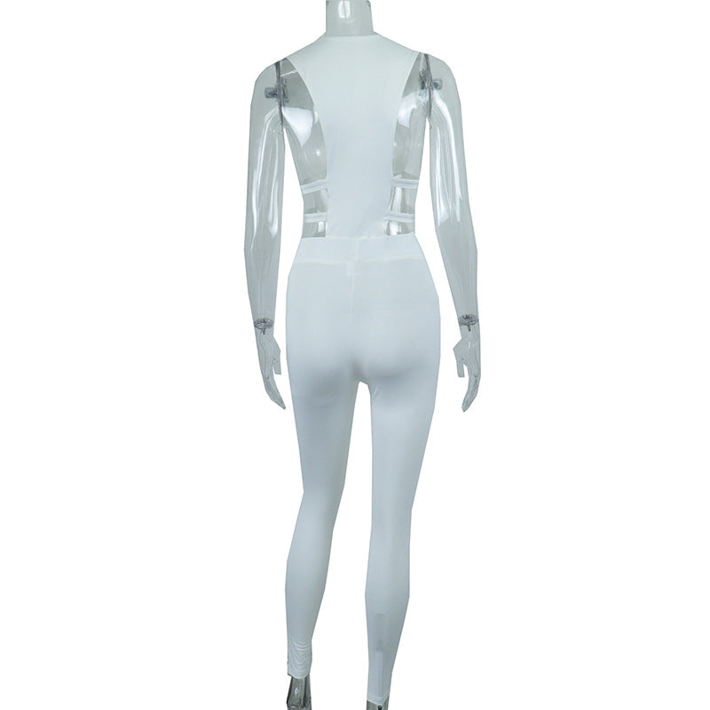 Women Summer Sexy Solid Color Cut Out Jumpsuit 11