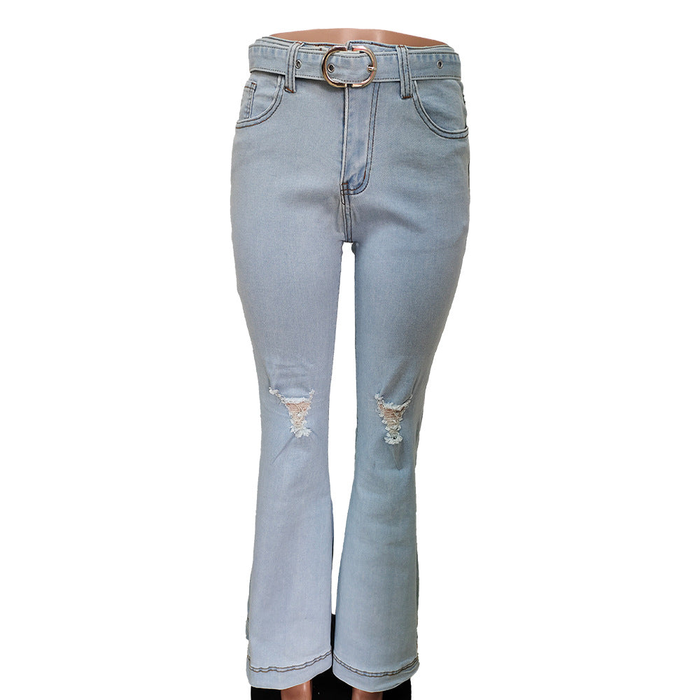 Women autumn wide-leg denim trousers (including belt) 3