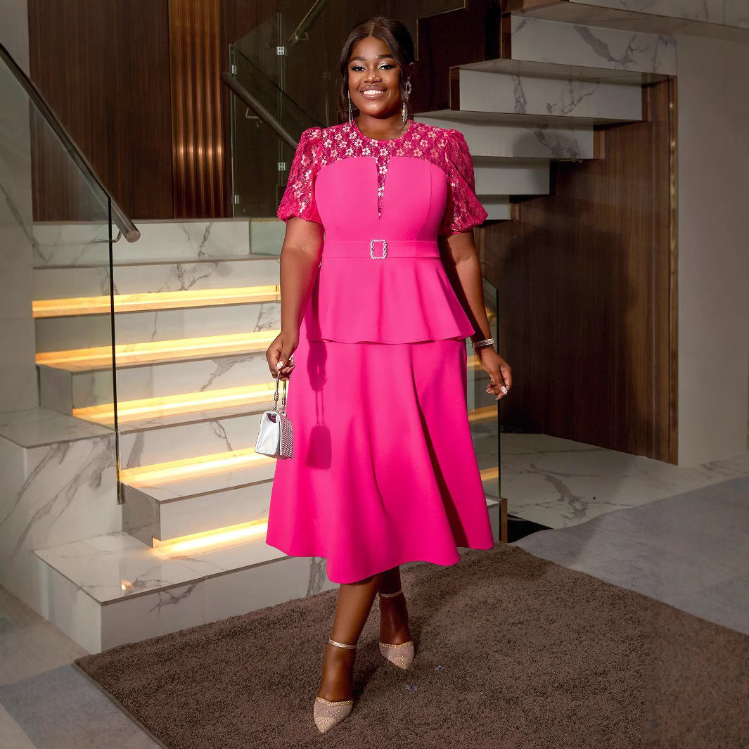 Chic Lace Patchwork Ruffled A-Line Formal Party Dress