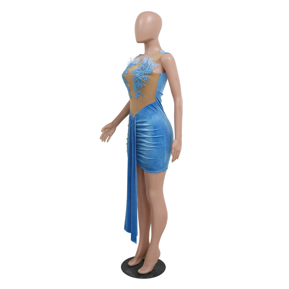 Women Sexy Strapless Dress See-Through Bodycon Party Dress 10