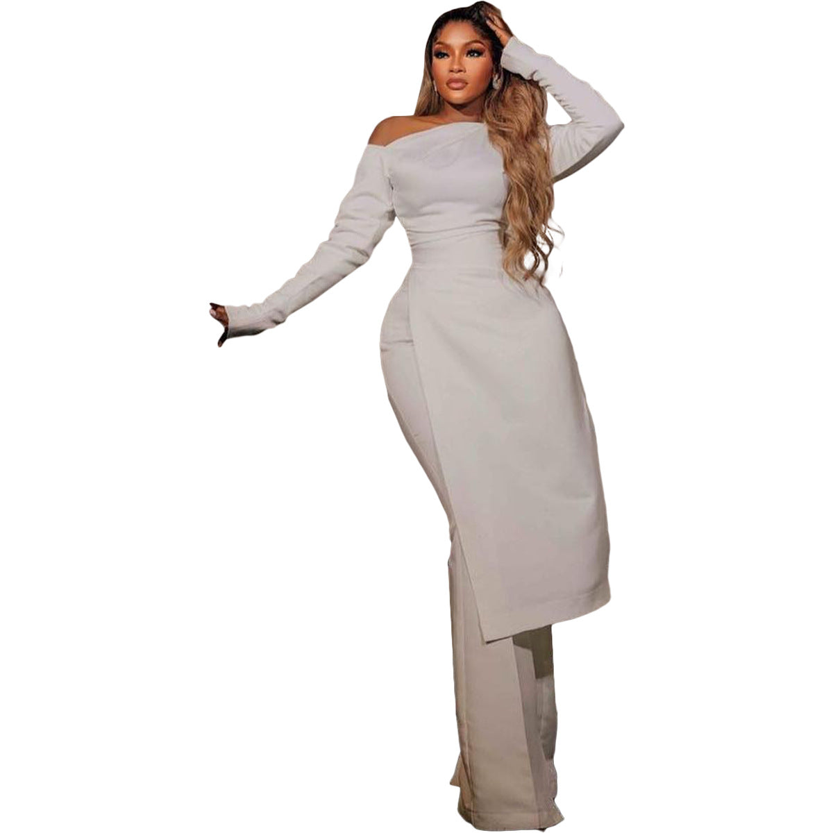 Women Solid Long Sleeve Slit Top and Pant Two Piece Set 7