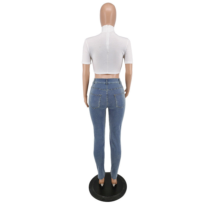 Women's Summer Lace-Up Sexy Denim Pants 15