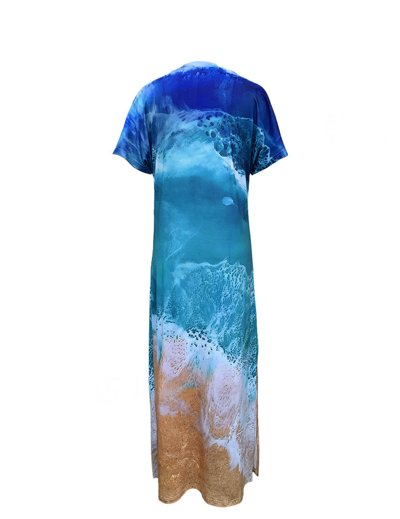 Women's Tie-Dye V-Neck Short-Sleeve Beach Holidays Dress 5