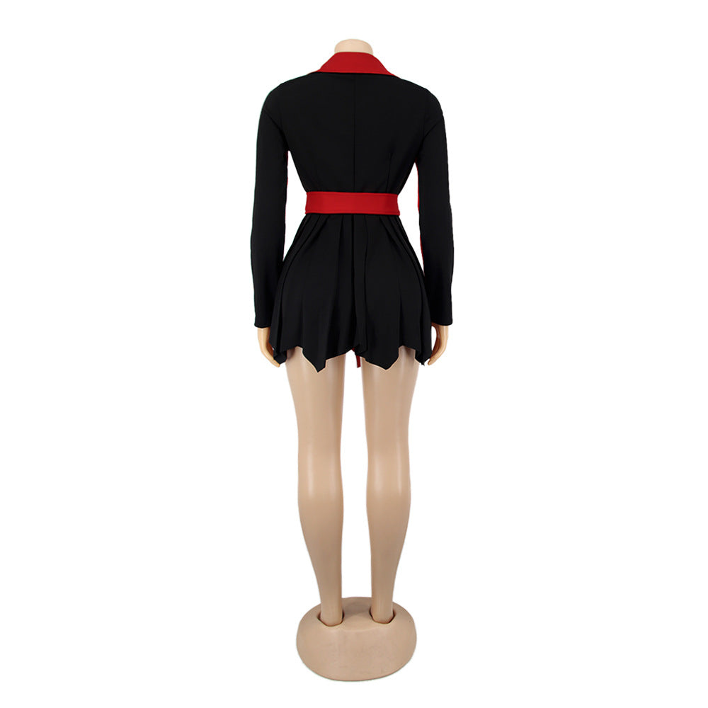 Women Solid Color Block Long Sleeve Casual Dress 35