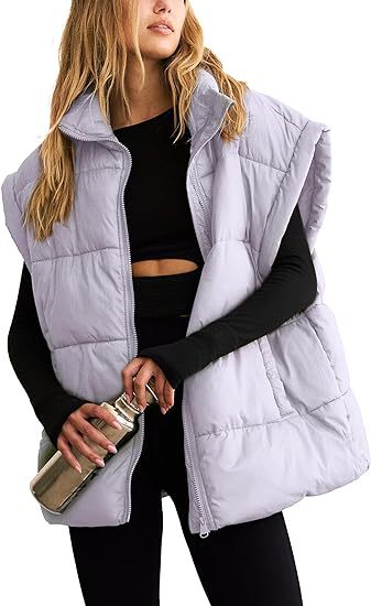 Women Solid Zipper Pocket Stand Collar Padding Vest 14