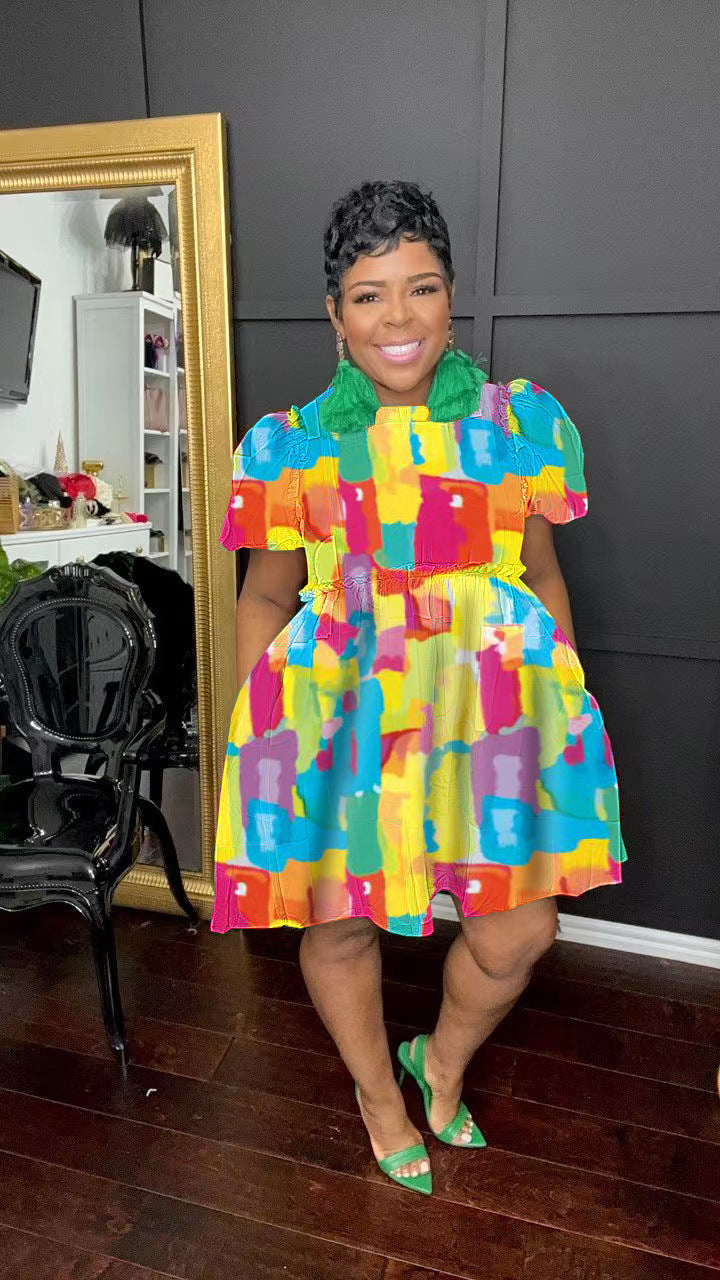 Autumn and winter women's printed front zipper dress 19