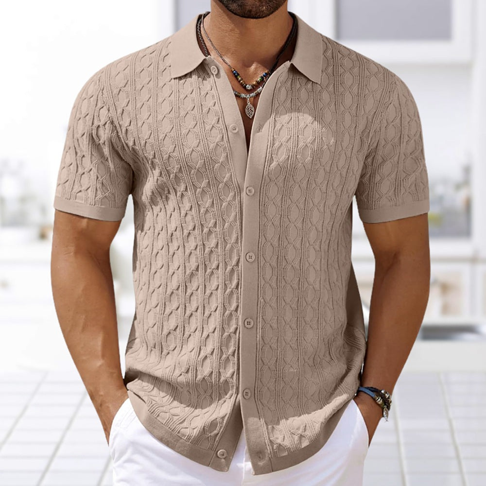 Summer Short Sleeve Men's Fashion Knitting Top Casual Button Polo Shirt 5