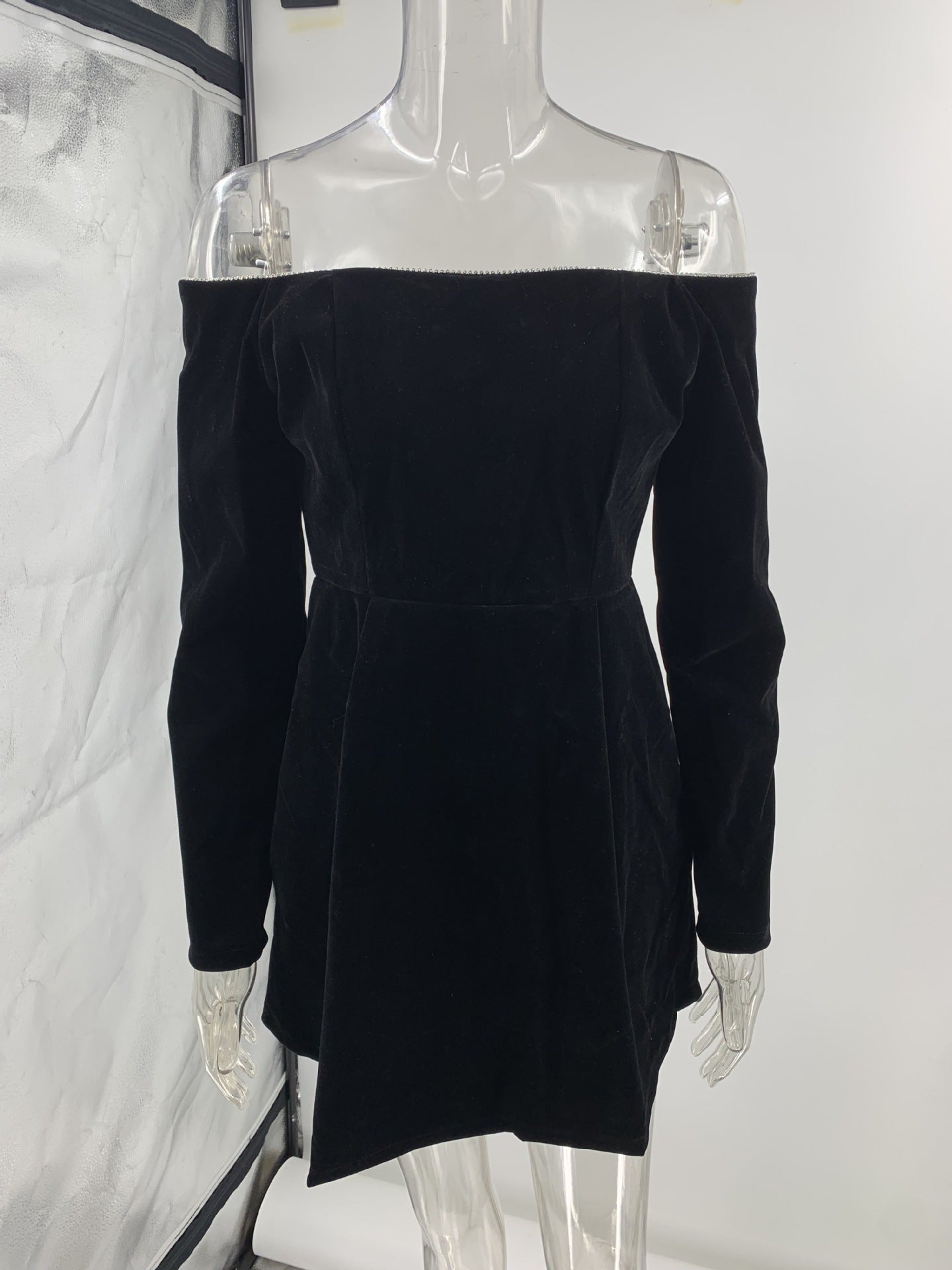 Women's Velvet diamond off shoulder short dress 7