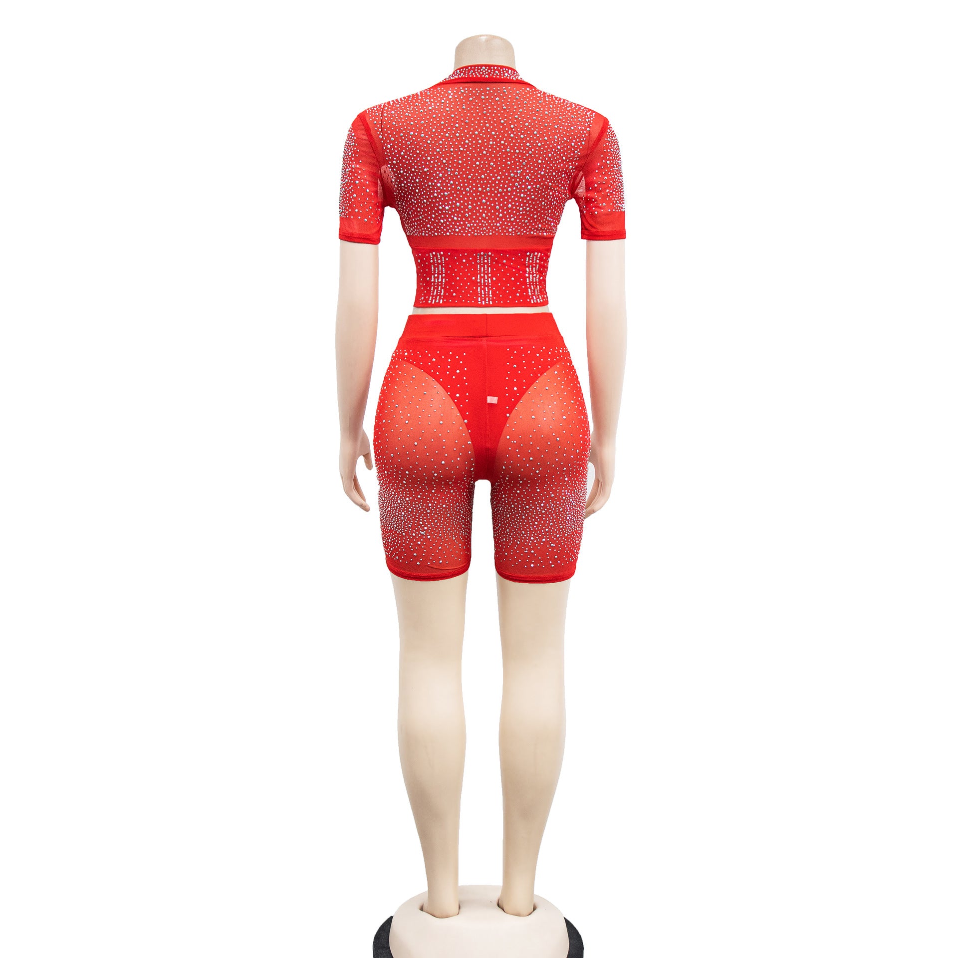 Summer Sexy Beaded Short Sleeve Crop Top and Shorts Matching Set 22