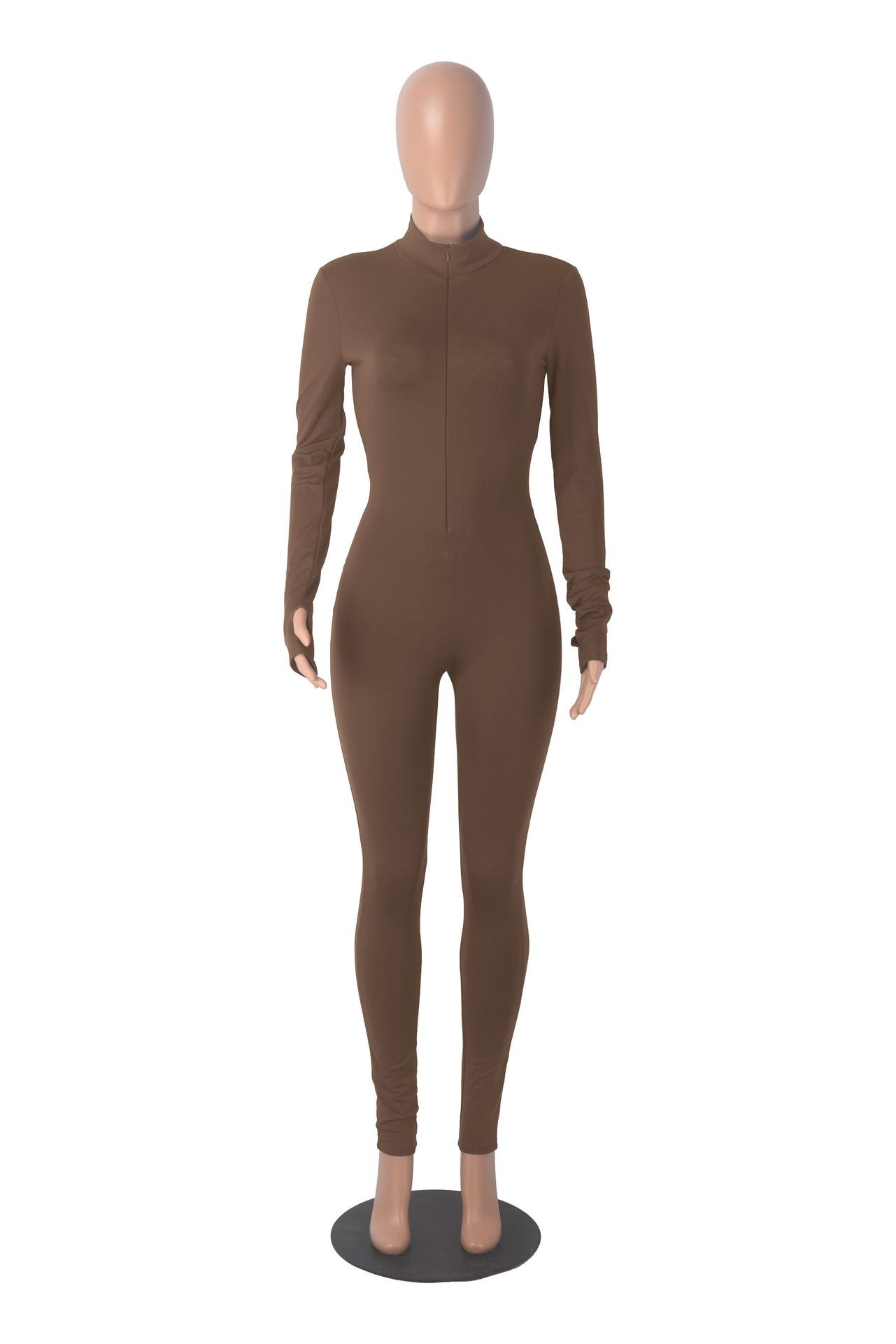 Autumn Winter solid color long sleeve tight slim casual zipper sports jumpsuit 24