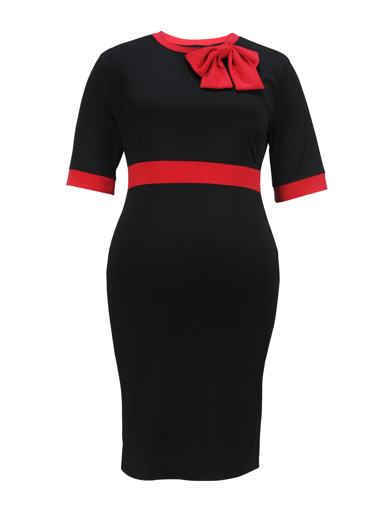 Women's Fashion Elegant Summer Round Neck Short Sleeve Plus Size Career Dress 11