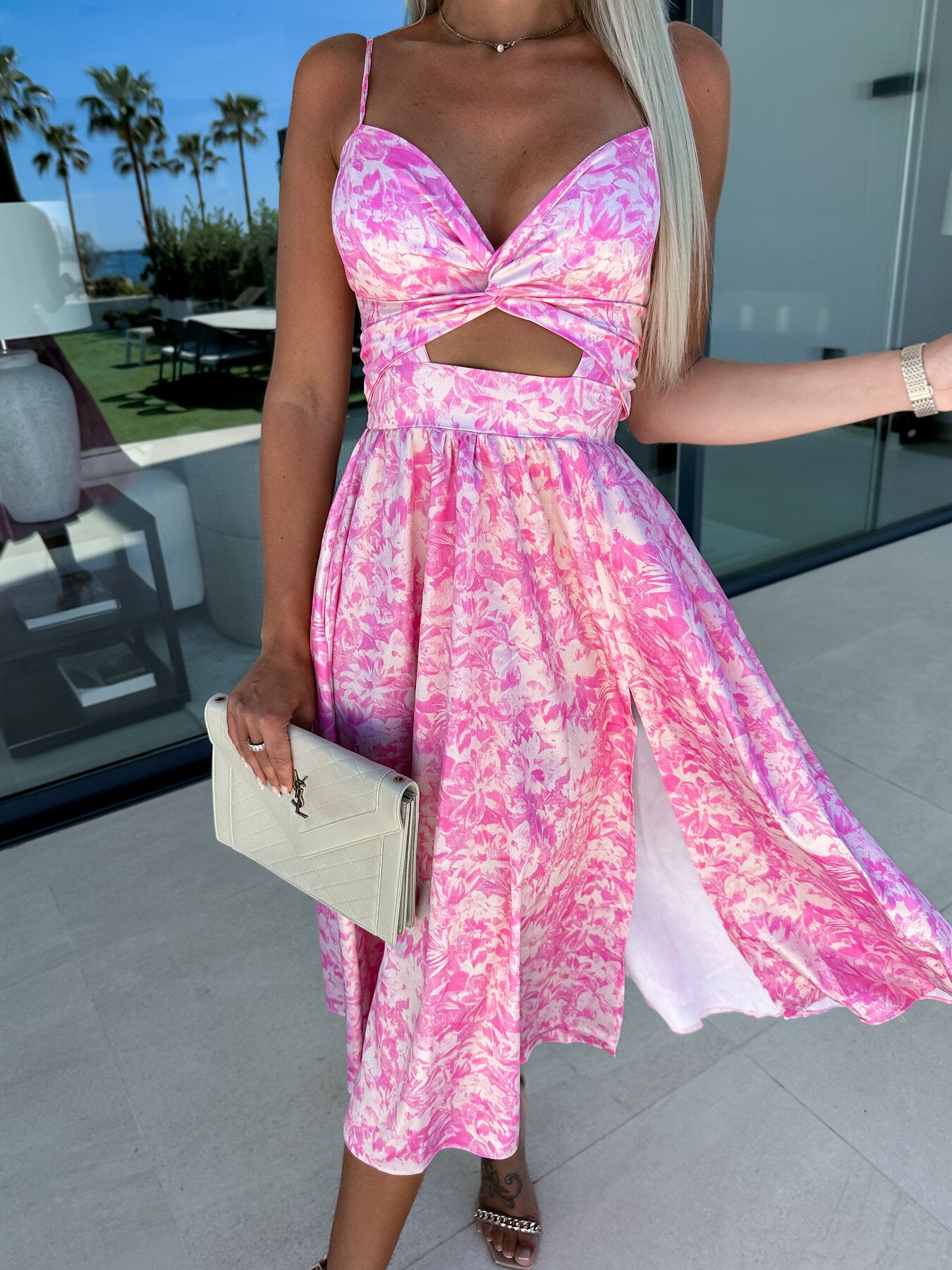 Women Summer V Neck Hollow Slit Suspender Dress 6