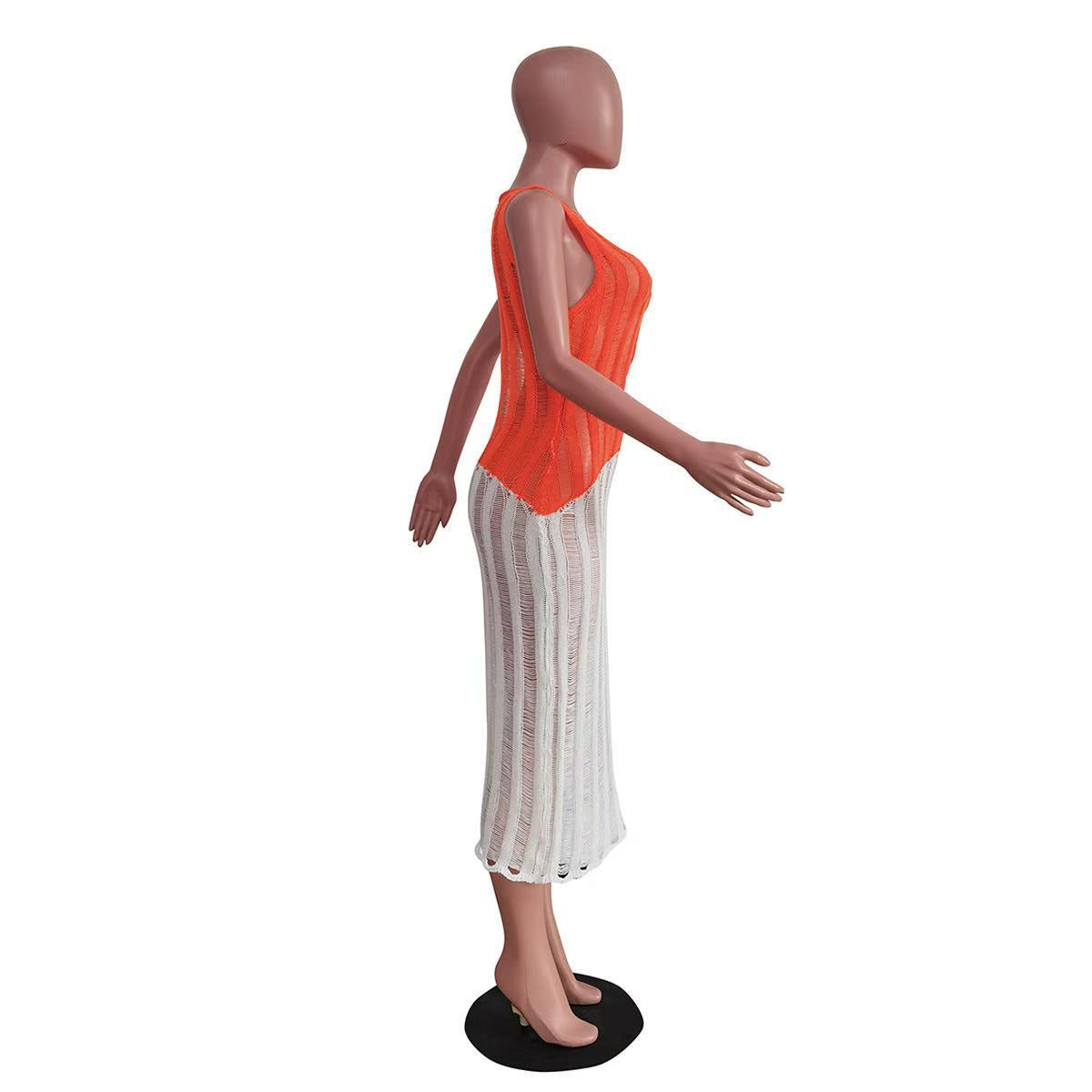 Women Sexy Sleeveless Knitting Color Block Dress 7