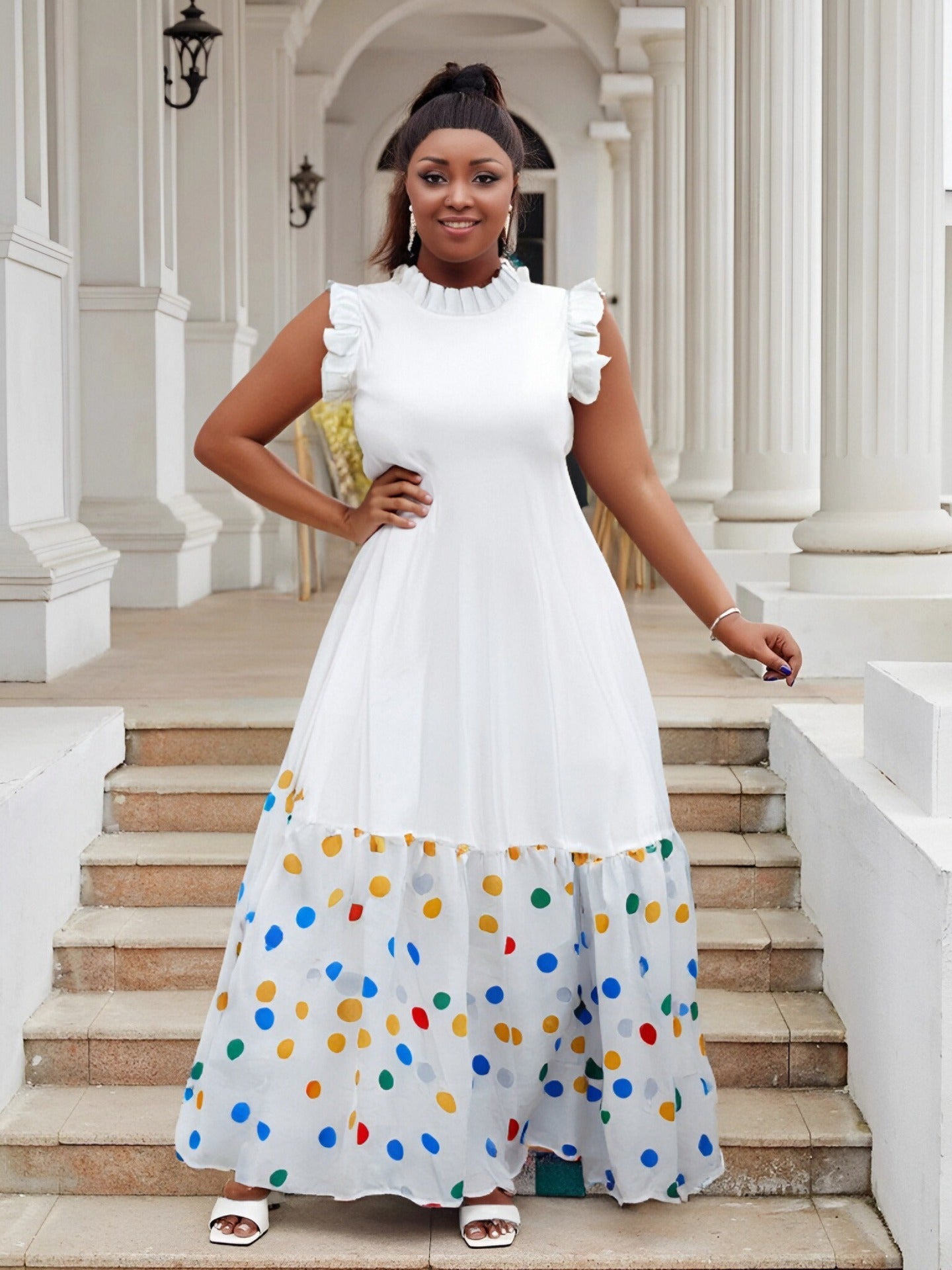 Plus Size Women summer ruffled Round Neck leopard print Patchwork dress 3