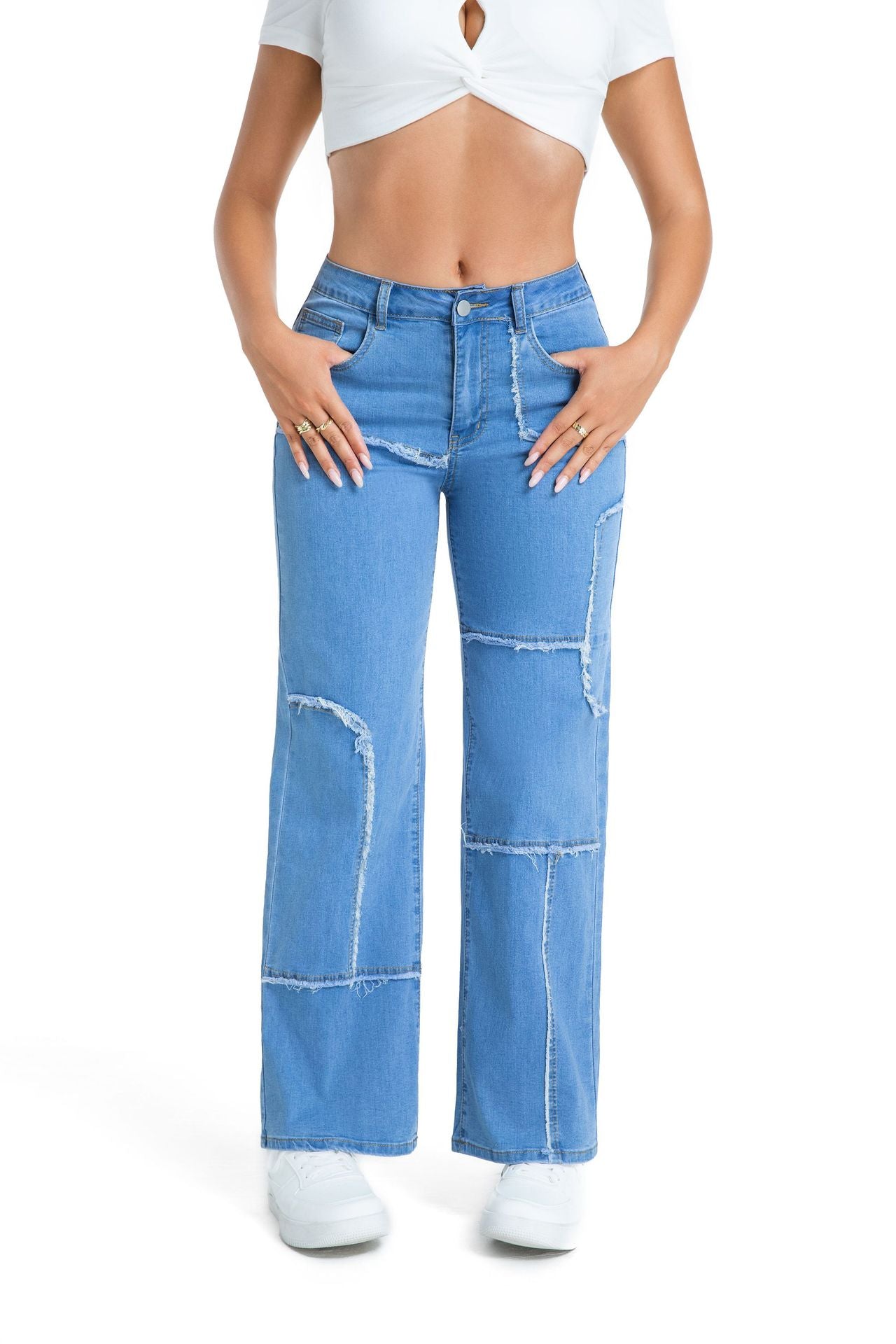 Women's Loose Straight-Leg Cargo Mid-Rise Wide-Leg Denim Pants 5