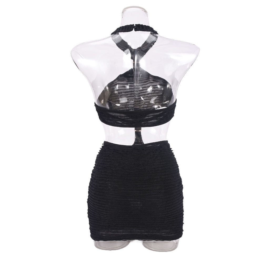 Autumn Hollow Low Back Halter Neck Metal Decoration Women Short Dress 7