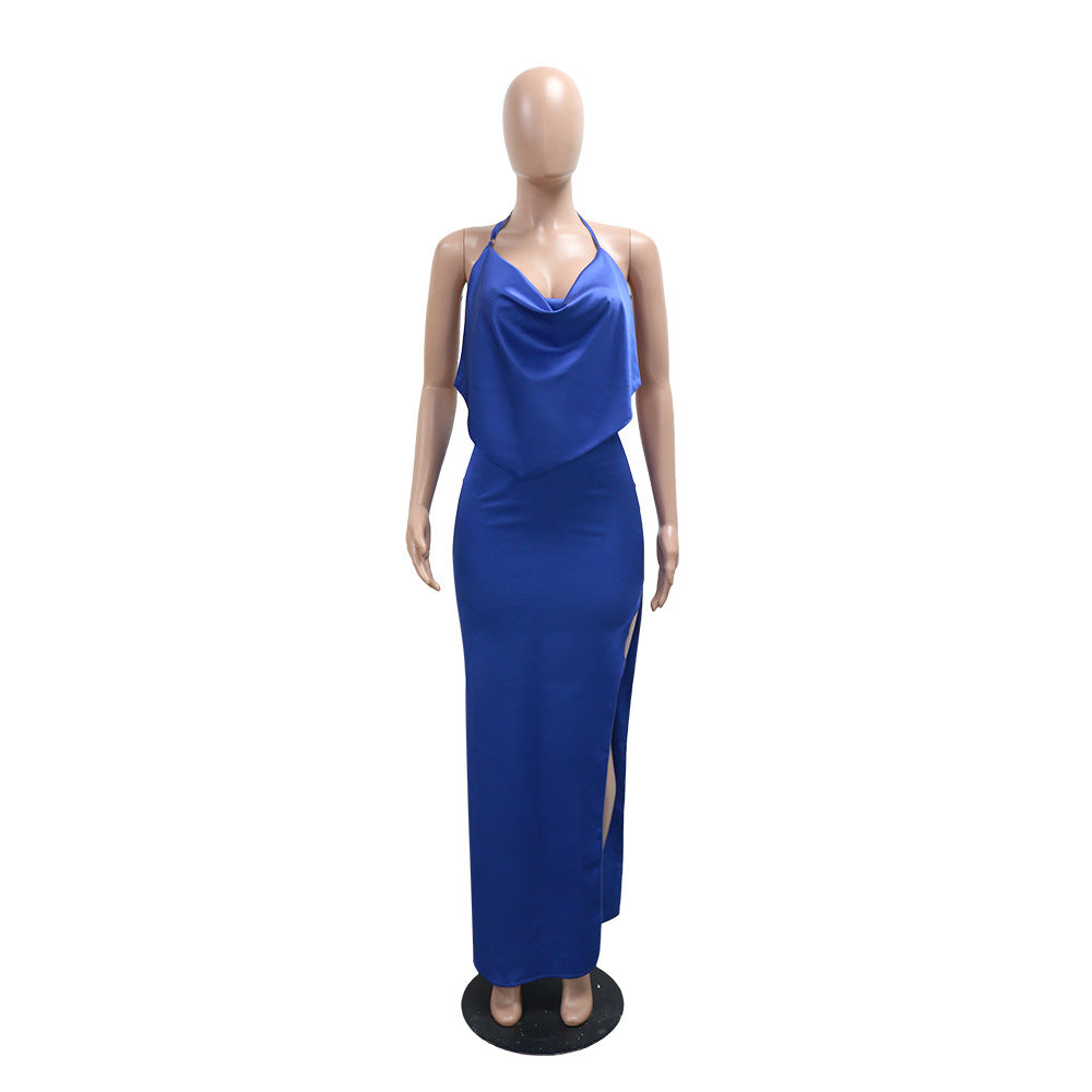 Women split backless maxi dress 8