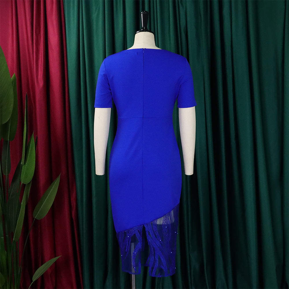 Plus Size Womenlace Patchwork Beaded Bodycon Dress 13