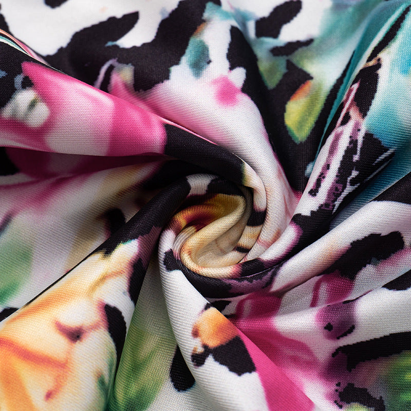 Spring & Summer Women's Irregular Ring Buckle Strappy Print Low Back Tight-Fitting Two Piece Shorts Set 19