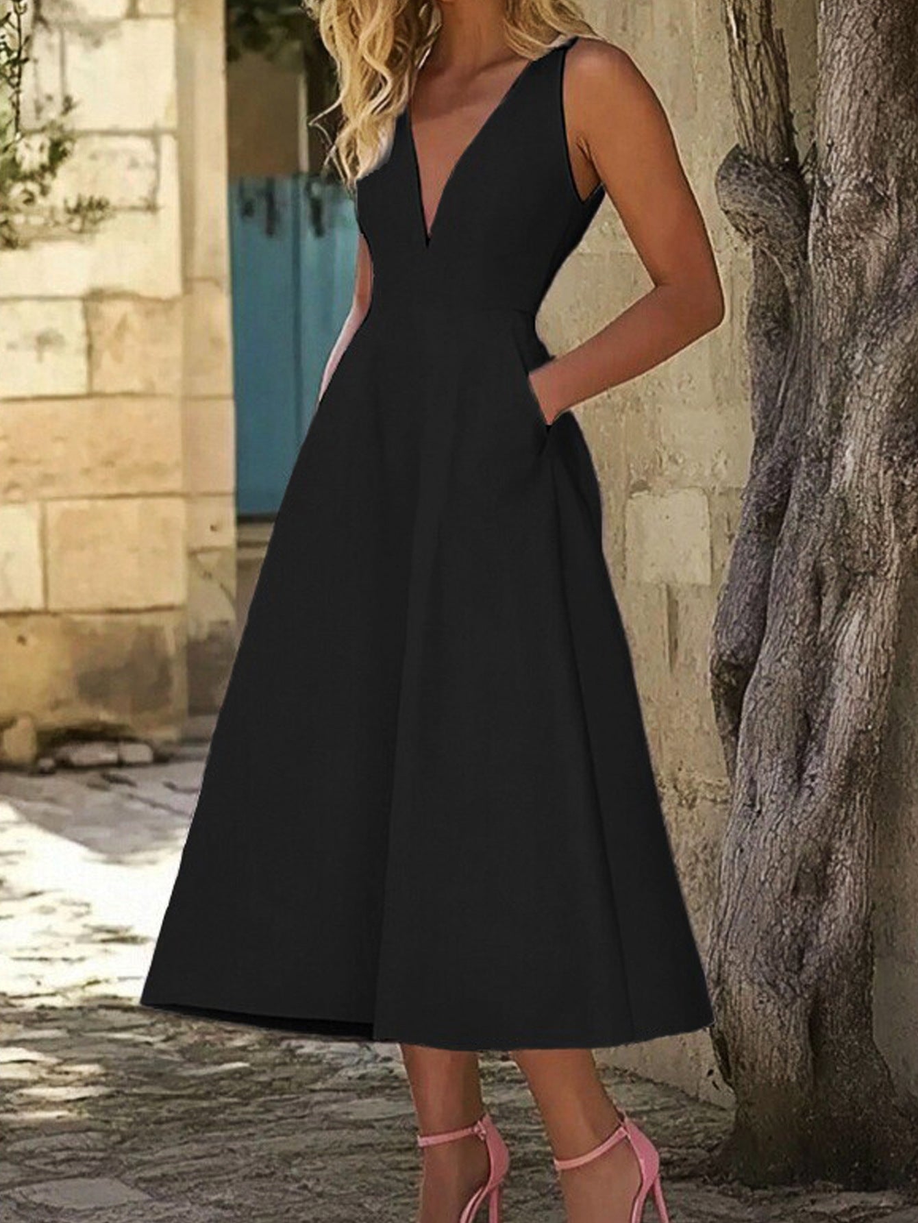 Summer Sleeveless Slim Waist Maxi Swing Dress 3