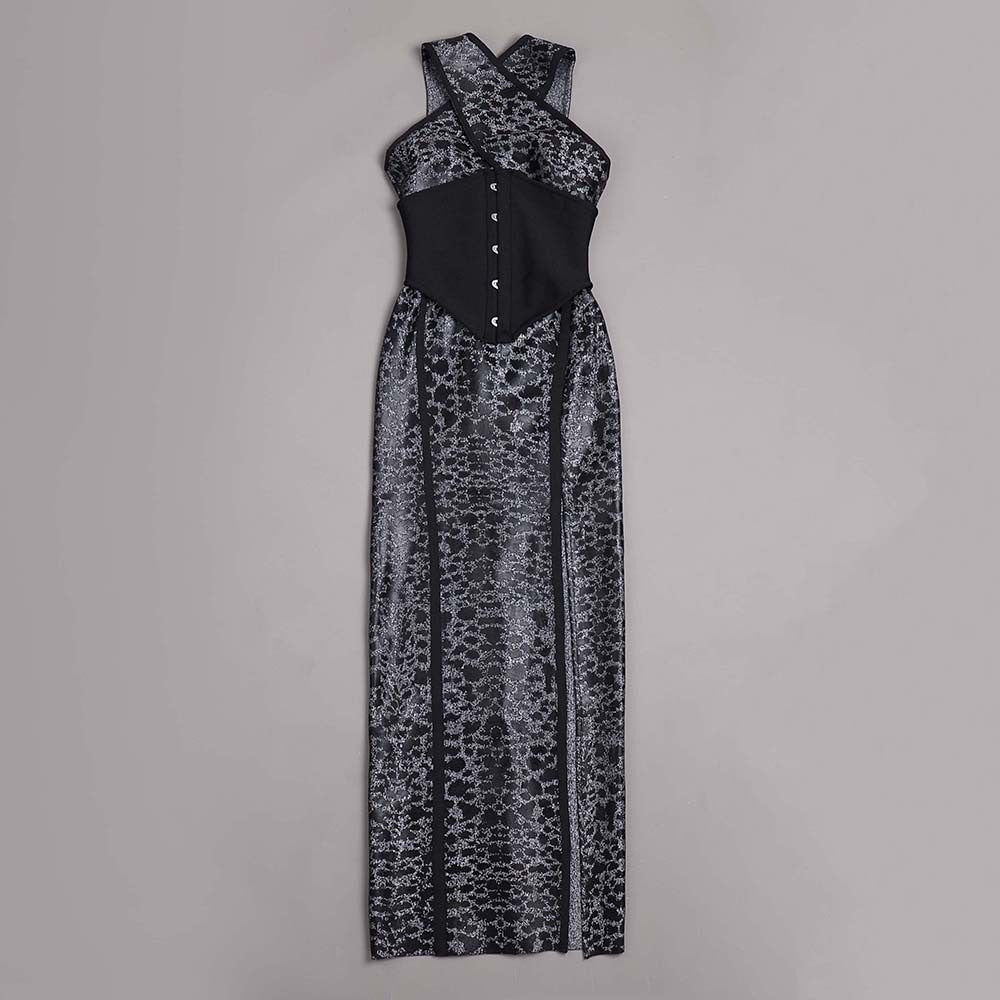 Women Printed Sexy Hollow Slit Bodycon Dress 4