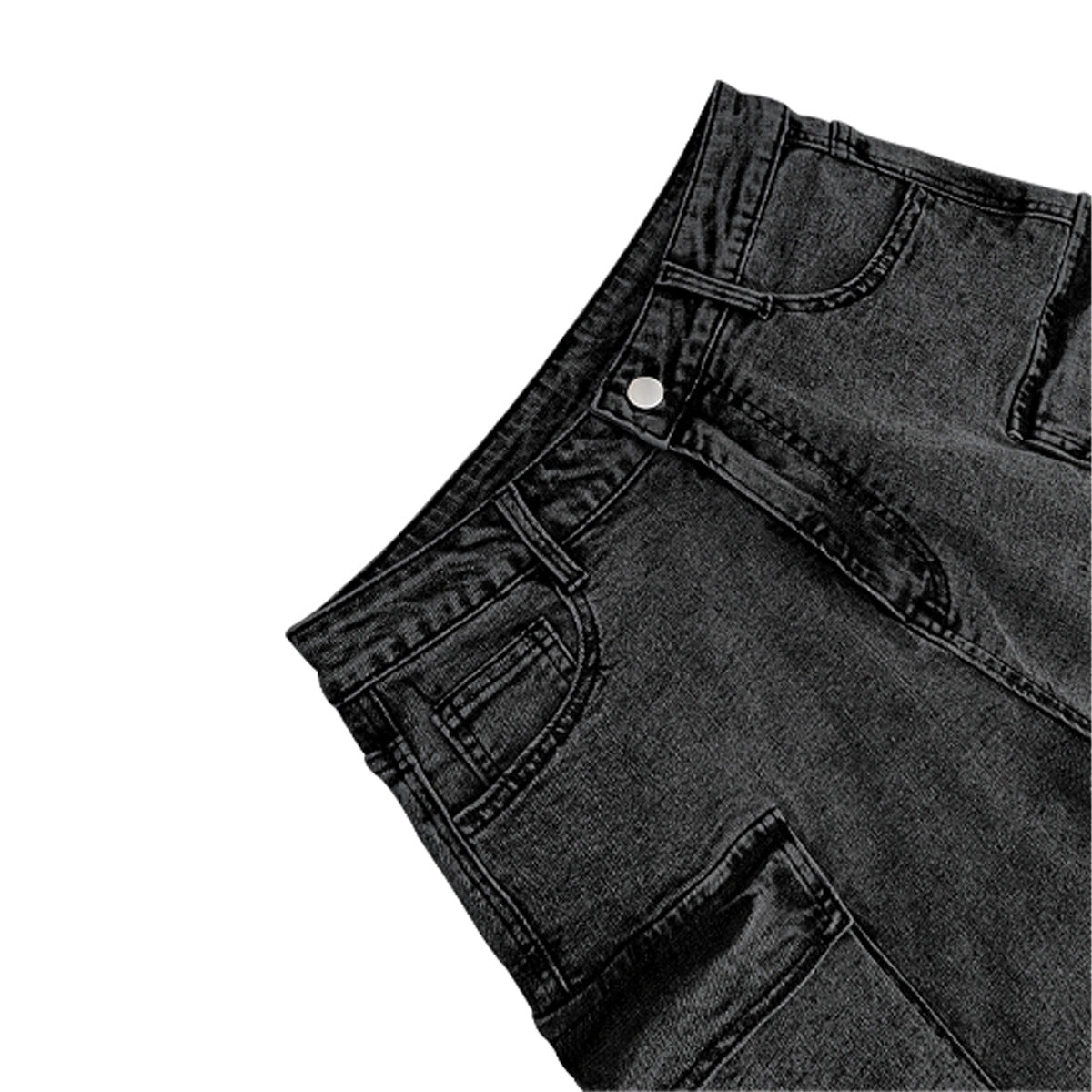 Women's Fashion Loose Straight Leg Washed Multi-Pocket Fashion Street Denim Pants 9