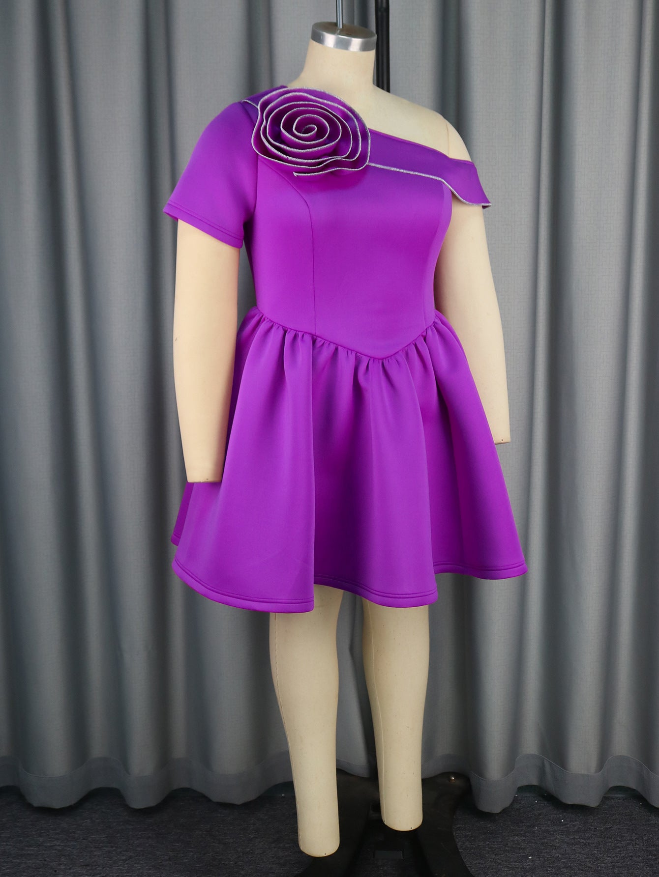 Summer Slash Shoulder Floral Slim Waist Plus Size A-line Party Dress 8