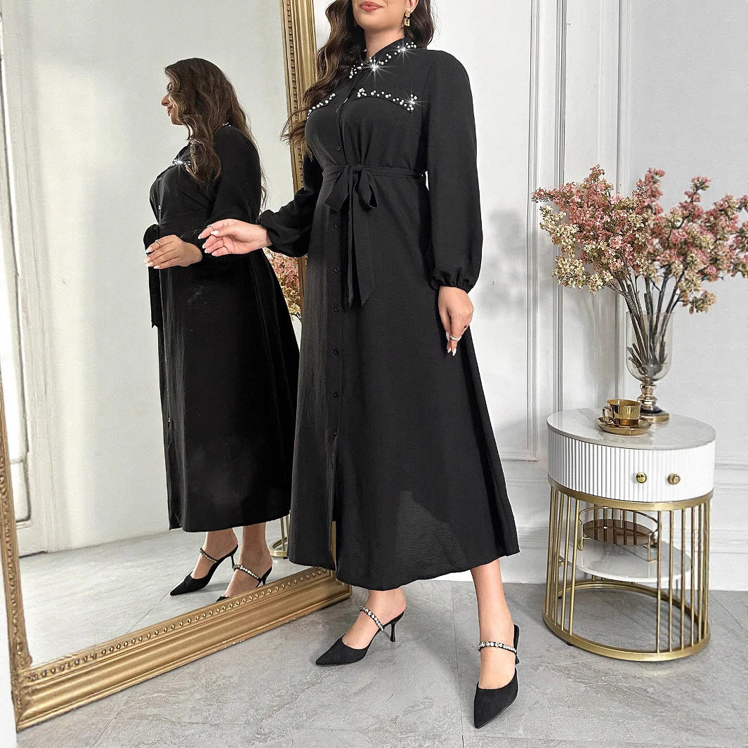 Plus Size Autumn/Spring Slim Waist Black Maxi Dress 6