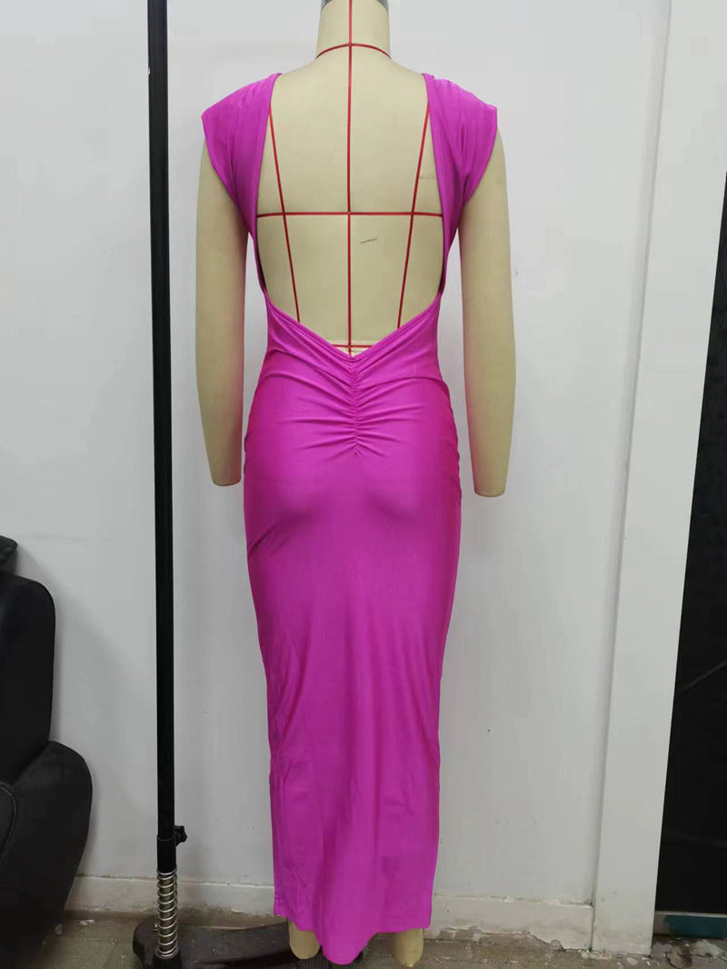 Summer Women's Sexy Tight Fitting Low Back Hollow Trend Chic Slim Waist Long Dress 21