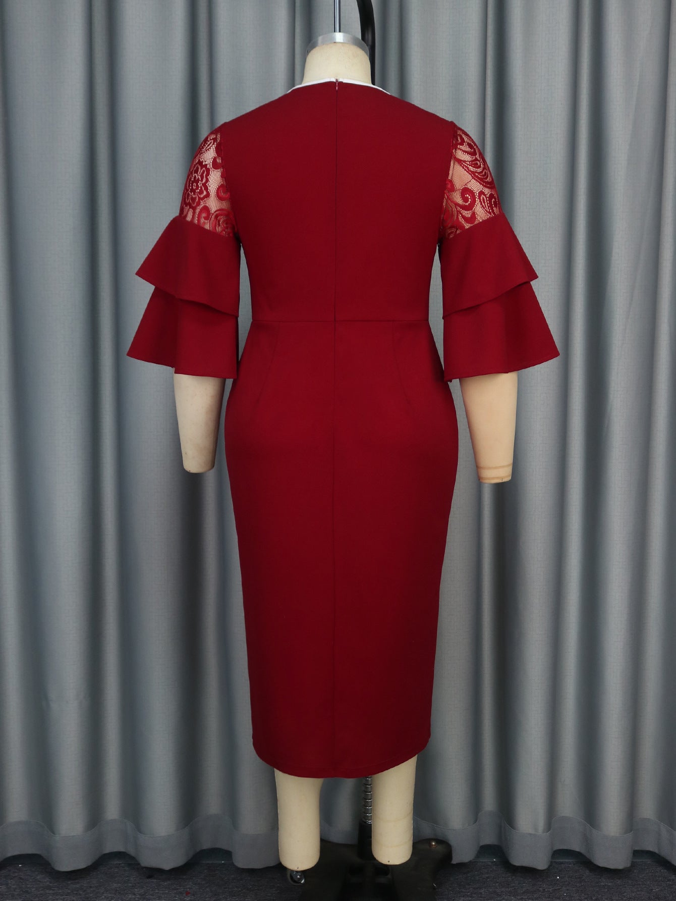 Fashion Turndown Collar Contrast Bell Bottom Sleeve Plus-Size Formal Party Dress 8