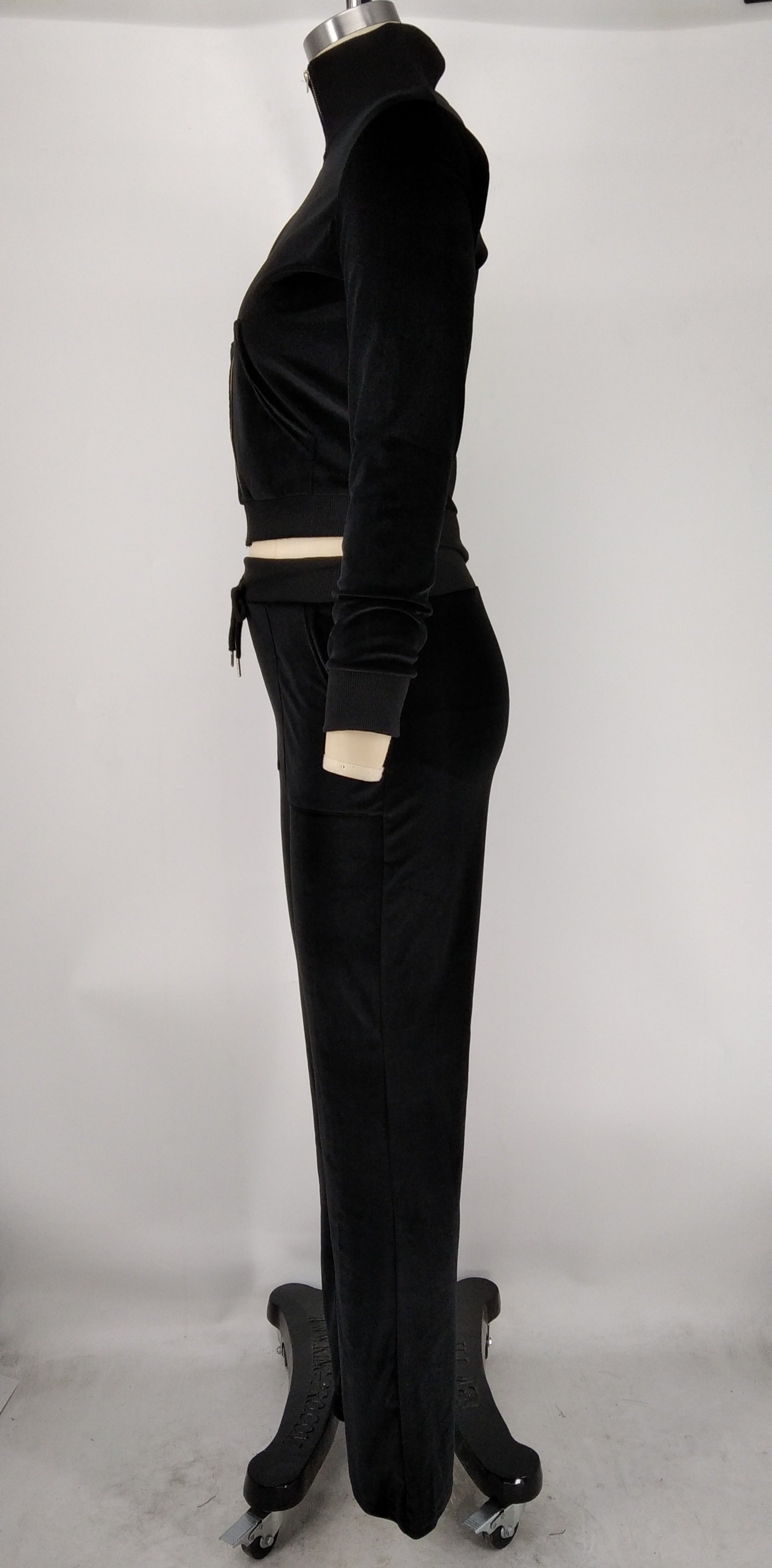 Women's Autumn Winter Velvet Zipper Pocket Two Piece Tracksuit 12