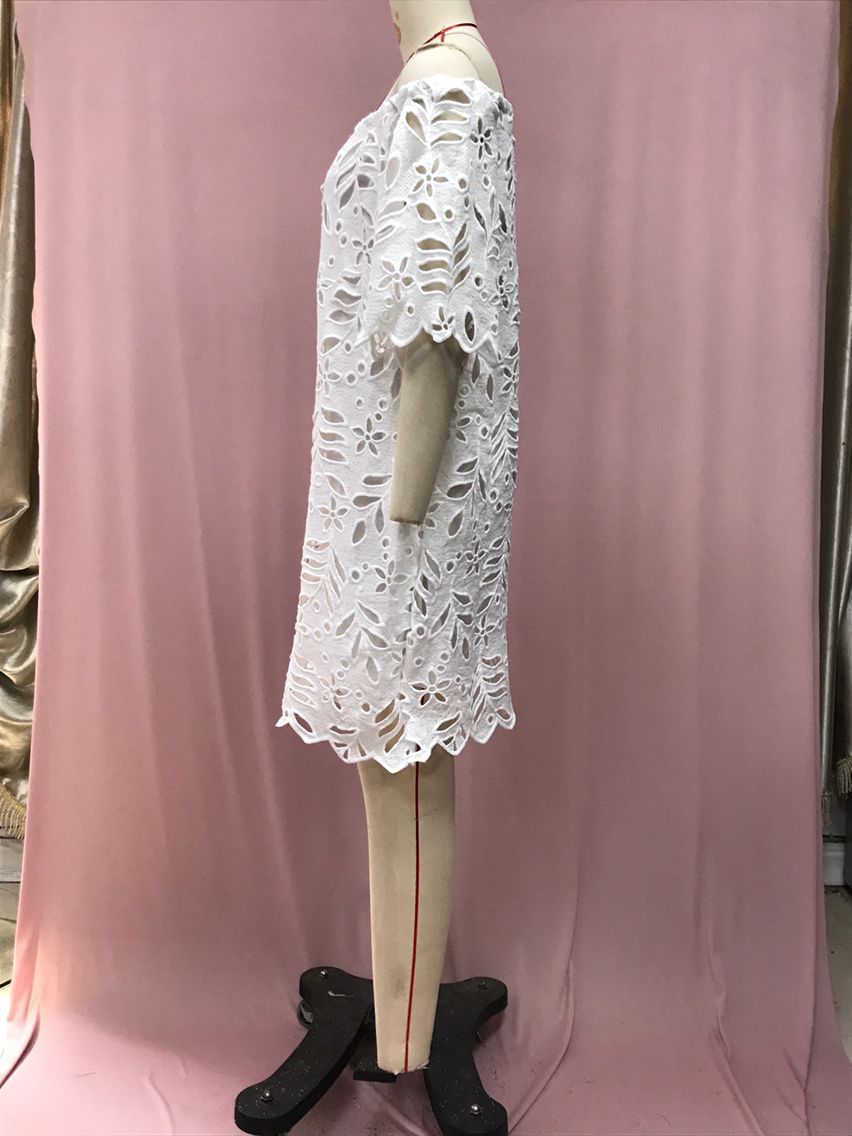 Spring Summer Solid Color Lace Half-Sleeve Off Shoulder Fashion Casual Dress 18