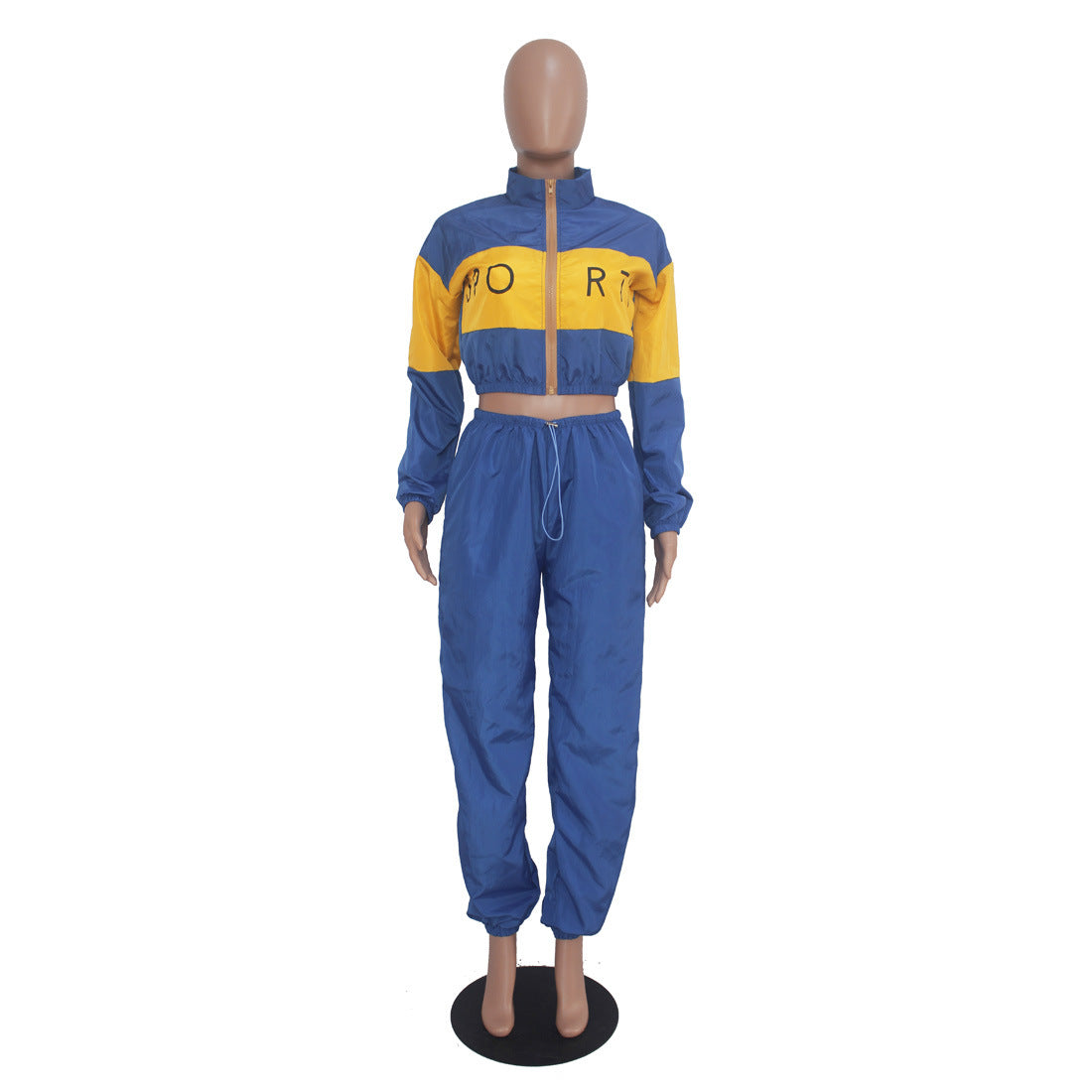 Women's Letter Print Color Block Patchwork Trench Hoodies Pants Set 19