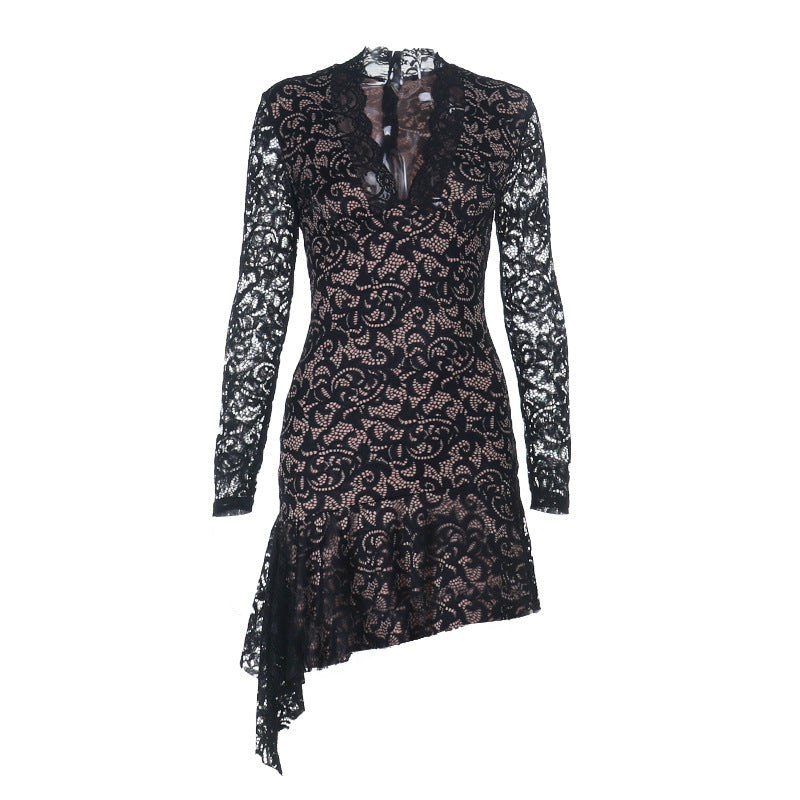 Women Fall Sexy Lace Long-Sleeved Bodycon Dress 15