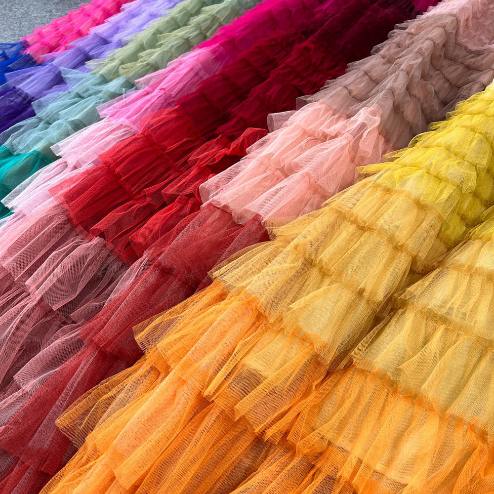 Women  Irregular Gradient Cascading Ruffles Puffy Mesh Skirt 16