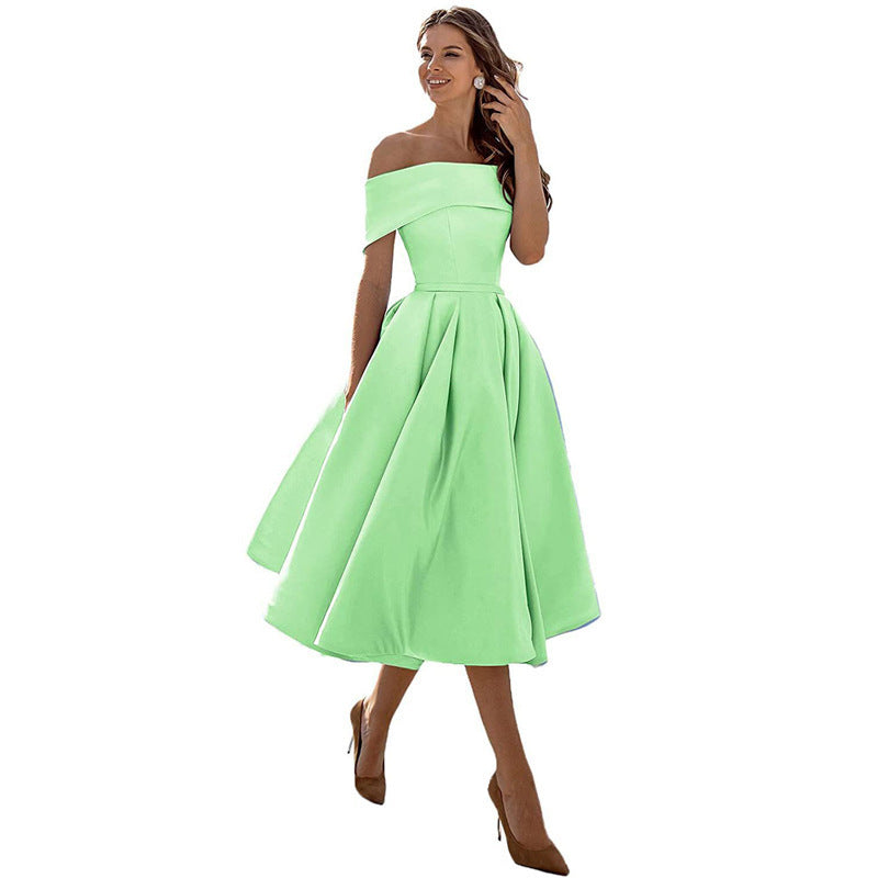 Elegant Off Shoulder Solid Color A-line Party Dress（Processing time need 3-6 days） 4