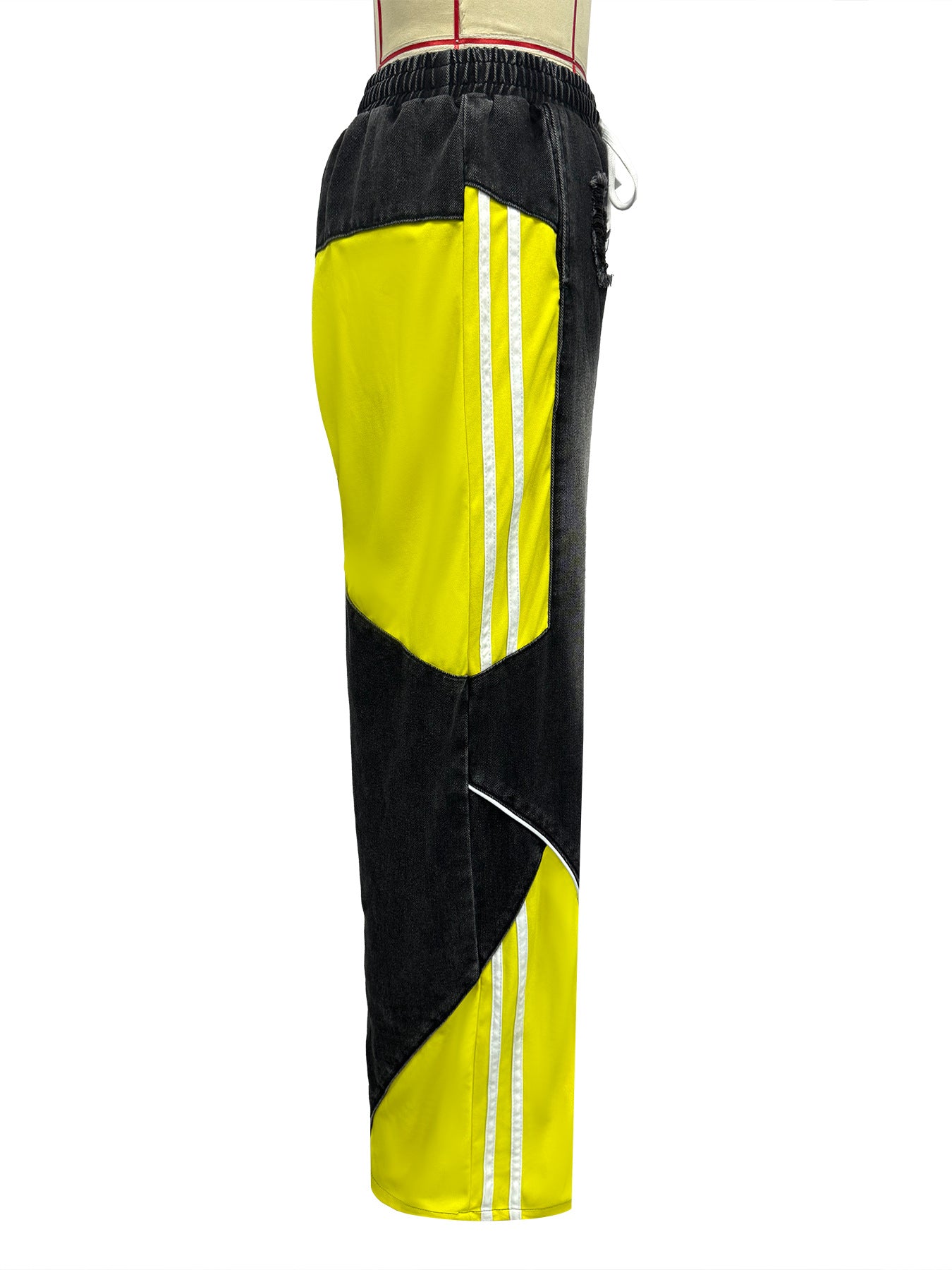 Women's Casual Drawstring High-Waist Contrast Patchwork Gradient Denim Pants 10