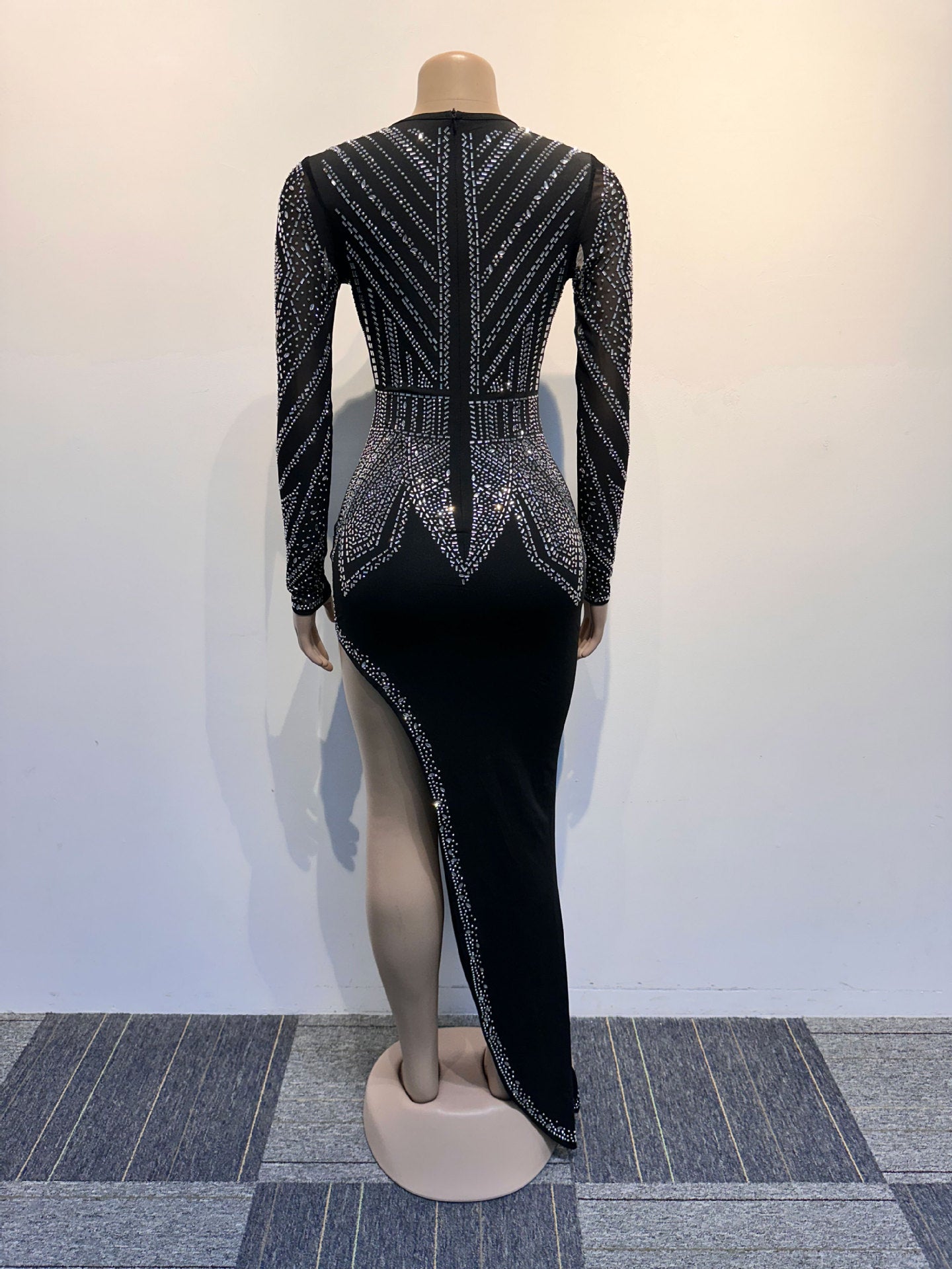 Women Sexy Beveled Beaded Stretch V-Neck Bodycon Dress 10