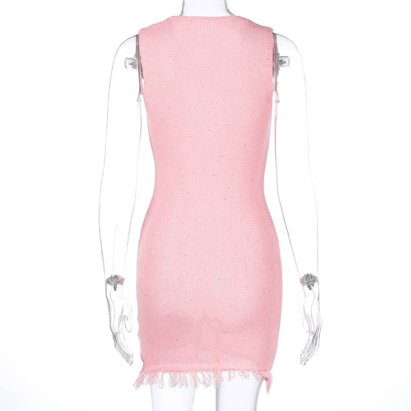 Women's Summer Fashion Round Neck Sleeveless Slim Sexy Bodycon Dress 8