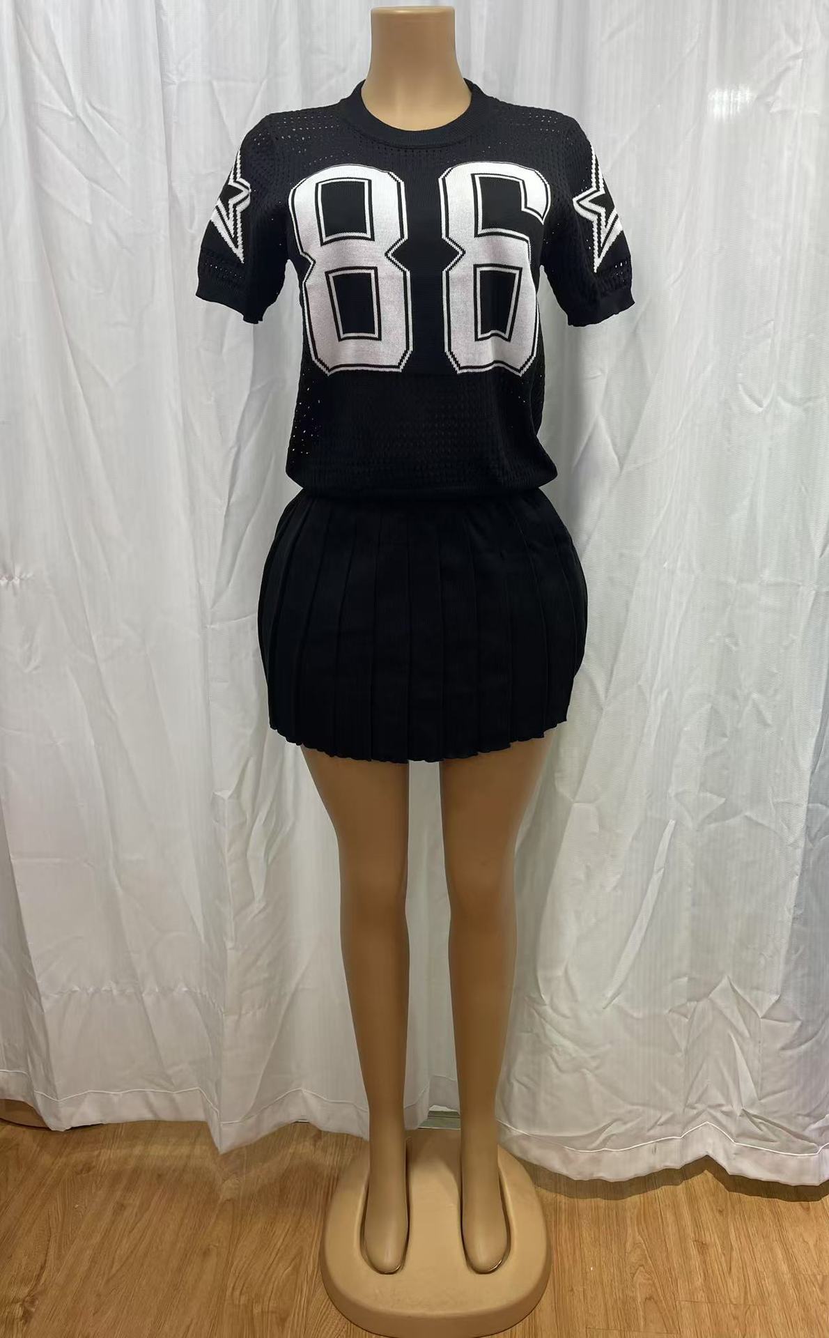 Women’s Casual Summer Knit Short-Sleeve T-shirt Pleated Skirt Two-Piece Set 5