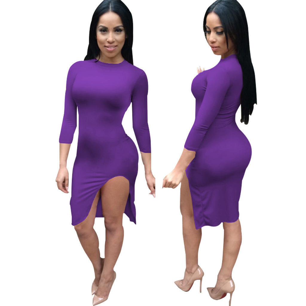 Sexy And Fashionable Solid Color Slit Women's Dress 11
